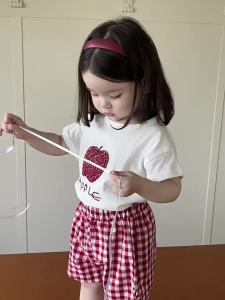 Girls short-sleeve summer outfit thin Korean-style childrens clothing baby summer wear fruit print clothing childrens summer clothes