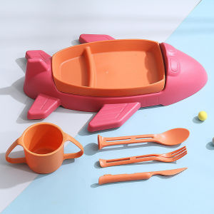 AODUOYAYA Baby Feeding Set Baby Plate Set Tablewares for Kid Cartoon Plane Car Separated Food Container