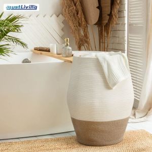 Justliving Thêm dệt lớn Rổ đựng đồ giặt giỏ với chịu lực cao bông dây cầm tay cao Rổ đựng đồ giặt | dệt Dây đay quần áo bẩn cản trở cho quần áo và đồ chơi trong phòng ngủ phòng trẻ em phòng tắm đay (39*49*65cm)
