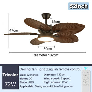 GOGEOUS 52inch ceiling fan with light moden retro ceiling fan with led lights with remote 3 colors dimming 6 speed wind ceiling fan heavy duty ceiling fan big size ceiling fans for living room dinning bedroom office