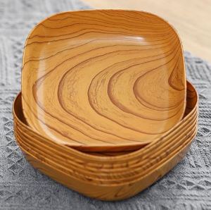 Wooden Square Plate Kitchen Square Plate Plastic Wooden Plates 14cm Household Snack Plate Tableware KMV Trading