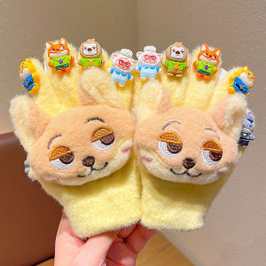 Trẻ em Thỏ Cảnh sát găng tay hoạt hình làm móng tay cô bé Găng Tay Kín ngón mùa đông lót lông cừu nam Ấm Áp Chống gió dày