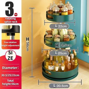 OLIK Metal Material 360°Rotating Spice Rack Storage Tray for Spice Sorting 1/2/3 Tier Turntable Rack For Kitchen/Bathroom Material Kitchen Storage Rack Multifunction Storage Organizer Bathroom