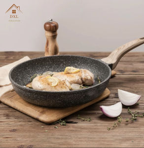 DXL High Quality Maifan Stone-Derived Wok Frying Pan Non Stick Fry Pan Wood Handle Free Wood Ladle