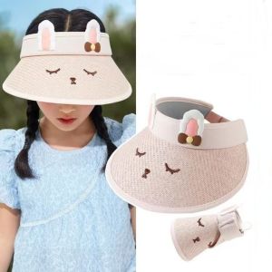 WARMSUN Sun Hat Children Straw Sun Hat Shading Hat Long Brim Childrens Visor Hat Soft Korean Style Cartoon Sunshade Hat Kid