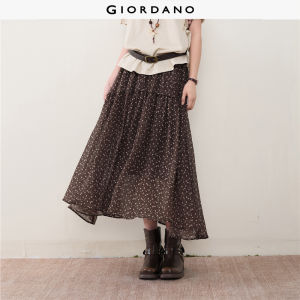 Giordano Women Floral elastic waist chiffon maxi skirt Free Shipping 18466611