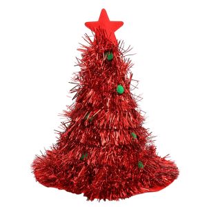 Christmas Tree Hats Fabric Rain Silk Adults Kids Funny Santa Hat with Tinsel Xmas Holiday Party Costume New Year Decor for Men Women Photo Props