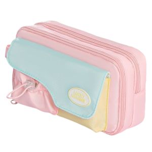 MUKANG Large Capacity Macaron Color Pencil Bag Multi-layered Cosmetic Storage Stationery Storage Bag Organizer Supplies Zipper Pen Pencil Case School