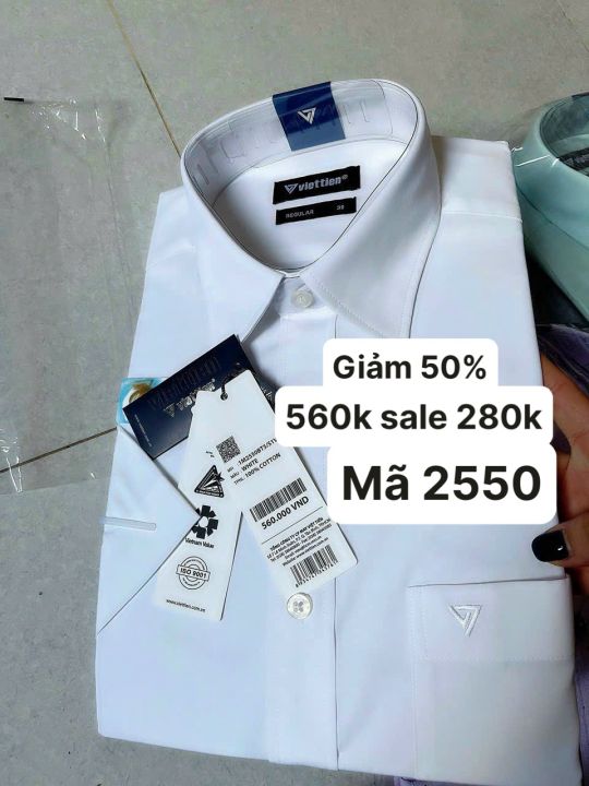 Áo sơ mi Việt Tiến trắng trơn  giá 560k sale 280k form regular ngắn taygiảm 50%