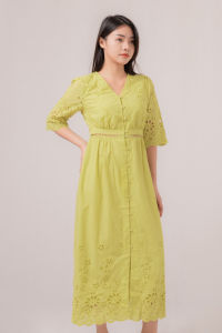 RIMINI - Dress Wanita Pesta Berlengan Vneck Katun Bordir Maxi S-XL- Evielle Dress 524786