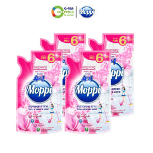 MOPPI มอปปี้ ผลิตภัณฑ์ทำความสะอาดพื้น กลิ่นพิงค์ฟลอรัล สีชมพู ขนาด 600 มล. (4 ถุง)  #130136