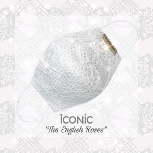 iCONiC - The English Roses Sparkling Mask #4413 สี Elegance White - หน้ากากผ้า วิบวับ รุ่นใหม่ โรแมนติก หรูหรา ลายปัก ผ้าลูกไม้ สไตล์อังกฤษ หน้ากากแฟชั่น หน้ากาอนามัย