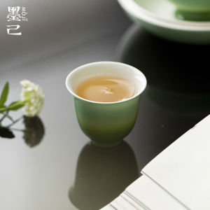 墨己醒春集翡翠绿渐变薄胎陶瓷品茗杯功夫茶具小号家用品茶杯单杯