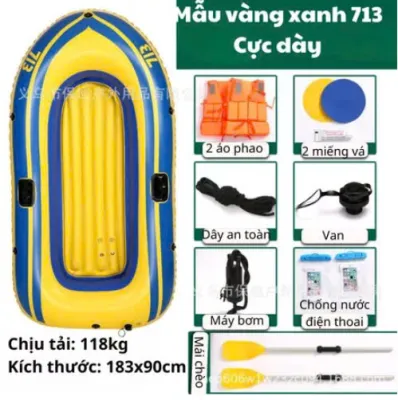 Thuyền Bơm Hơi 2 Người Siêu Dày Dặn Tải 150kg kèm Mái Chèo Xuồng Hơi Câu Cá Dã Ngoại Chèo Thuyền Trên Sông