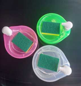 Wadah Sabun Cair+ Sponge Viral Cuci Piring Bentuk Bulat Desain Inovatif Simple Dan Praktis Bahan Plastik ABS Tidak Mudah Pecah Dan Tahan Lama Warna Cantik Transparan Soap Pump Dispenser 2in1