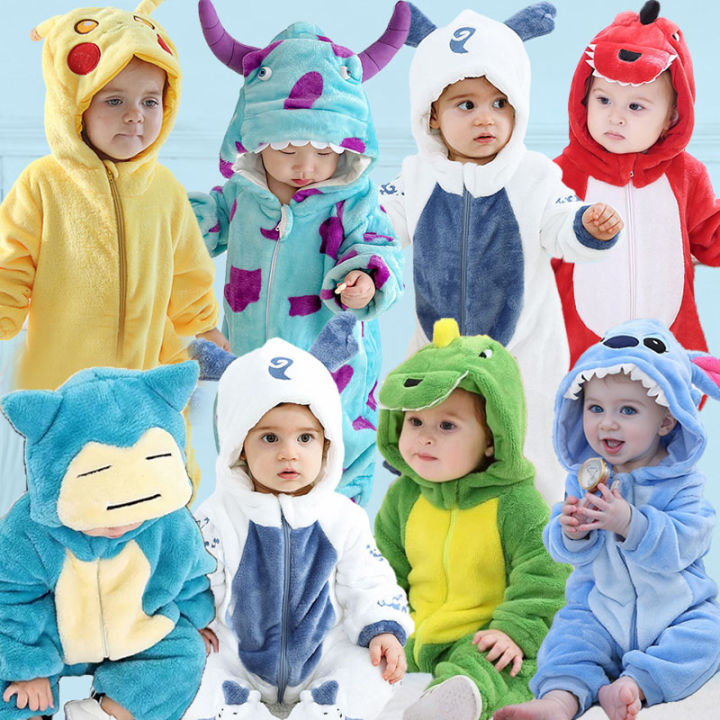 Newborn Baby Romper One-Piece Dinosaur Jumpsuit Baby Animal Costume Toddler  Baby Winter Flannel Onesie Sleepwear Soft Bodysuit