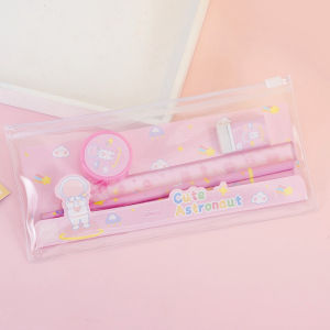 Alat Tulis Set Mini Anak Sekolah Penghapus Penggaris Pensil Serutan Stationary Alat Tulis 5 In 1 Karakter Lucu Warna-Warni Astronot Stationary avvet