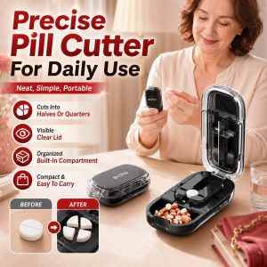 Adjustable Pill Cutter Box Portable Tablet Splitter Medicine Storage Organizer 1/2 1/4 Cutting Tool Precision Pill Divider Compact Travel Pill Box Case Easy Use Accessory