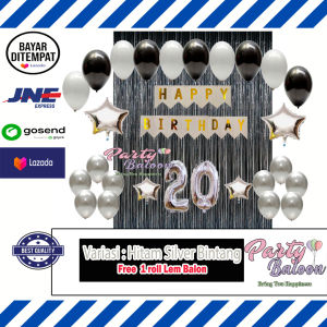 Partybaloon Paket Balon Ulang Tahun Dekorasi Lengkap Murah Dewasa Anak Kamar Tema Hitam Putih Set Happy Birthday Black White