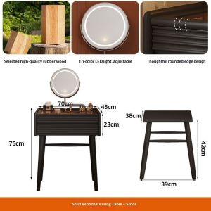 CraftedLiving SG-Chinese r-style dressing table simple makeup table with mirror black solid wood makeup table for bedroom