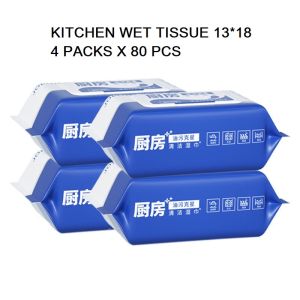 (4 Packs) Small Kitchen Cleaning Wet Wipes Grease Removal