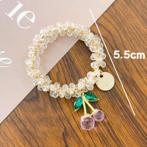 2Pcs Colorful Crystal Cherry Hair Rope Sweet Rhinestone Hair Ring High Elastic Scrunchie Bracelet Dual Use Headwear