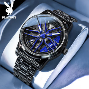 PLAYBOY watch for men fashion roating dial luminous stain steel starp with free gitf box