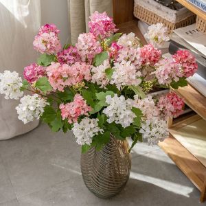 XYAX หรูหรา ดอกไฮเดรนเยียเทียม พลาสติก สมจริง ดอกไม้ปลอม ตกแต่งแจกัน DIY สง่างาม สาขาดอกไฮเดรนเยีย ของตกแต่งโต๊ะโรงแรมที่บ้าน