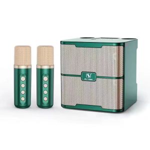 Wireless bluetooth dual-microphone karaoke speaker na angkop para sa mga panlabas na pagtitipon ng pamilya.