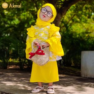 AKFAS - Gamis Anak Perempuan Set Hijab Brokat Ruffle – Dress Muslim Anak Cantik & Mewah – Baju Lebaran & Pesta