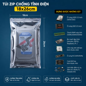 Combo 100 Túi Zip Chống Tĩnh Điện 18x26cm Đựng Linh Kiện Điện Tử Bo Mạch Ổ Cứng Túi ESD Khóa Miết