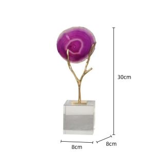 Sacesr Natural Agate Sculpture Colored Crystal Stone Glass Craft Brass Agate Decorative Figurines Home Decoration Accessories 5Y6Z3