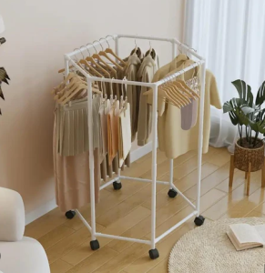 Rak Gantungan Baju Serbaguna Stand Cloth Hanger 2 Gawang 360°Stand Hanger Dengan 6 Roda Rak Gantung Baju Besi Putar Jemuran Pakaian Portable