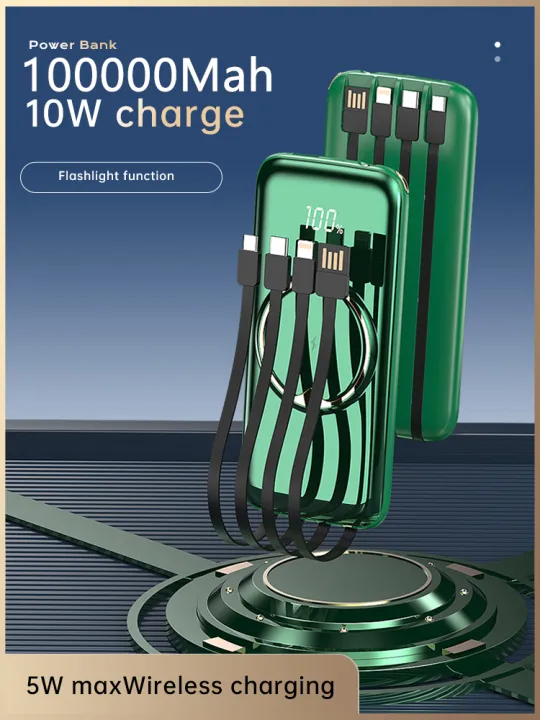 Wireless Magnetic Portable Power Bank 100000mah with Detachable Cable ...