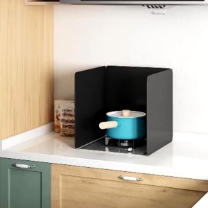 Black Foldable Oil Splatter Guard Anti‑Splash Cooking Shield Heat‑Resistant Stove Baffle Grease Splash Proof Kitchen Divider for Gas Stove Cooking