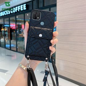 Toosci Luxury ผ้าลายตาราง Houndstooth กระเป๋าใส่บัตรหนังโทรศัพท์กรณีพาดลำตัวนุ่มสายคล้องคอสำหรับ OPPO A7 A5S A12 A11K A59 A39 A54 A16 A95 A3S A74 A15 A15S A93 A52 A92 A1K A5 2020 A9 2020 A31 F11 F9 F1S