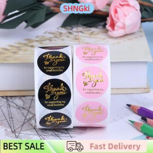 SHNGki 500pcs Thank you sticker wedding decor seal hot stamping pink black round label
