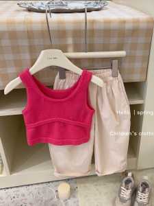 Setelan Anak Perempuan Import Variasi Knit Crop Tanktop Kepang Model Kulot Lipat Terbaru