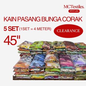 Clearance Selling by 5 Set (1Set = 4 Meter) Premium Printed Fabric Malay Traditional Modern Fabric Smooth Texture Flowing Drape 45" inches Ironless Moscrepe Material Suitable for Malay Traditional Wear Ideal for Modern Wear