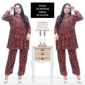 One Set Crinkle Airflow Motif Busui Atasan Celana Panjang Nyaman Adem