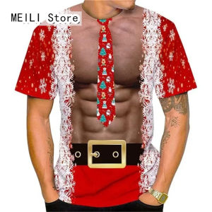 Funny Christmas Muscle Print Tee Mens Clothes Fashion Hip Hop Party Round Neck T-Shirt Casual Tops Short Sleeve T-Shirts for Men