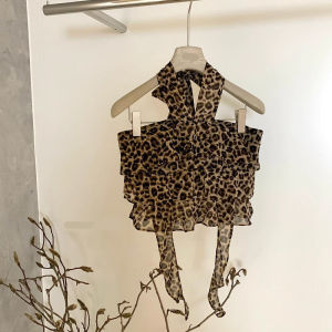 Áo ba lỗ hở lưng cổ yếm họa tiết da báo phong cách Hàn Quốc cho kỳ nghỉ