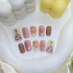 L057 เล็บปลอมสำเร็จรูปพร้อมติด ลายคริสมาสต์ 2023 สีเจลแท้ ฟรีอุปกรณ์สำหรับติด