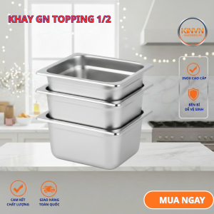 Khay inox GN 1/2 có nắp nhiều kích cỡ đựng topping thạch trà sữa thực phẩm