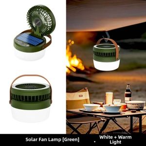 DIXRY USB Rechargeable/Solar Portable Folding Fan Light Multi Functional Compact Cooling Fan with Light Durable Adjustable Tent Hanging Lantern for Camping