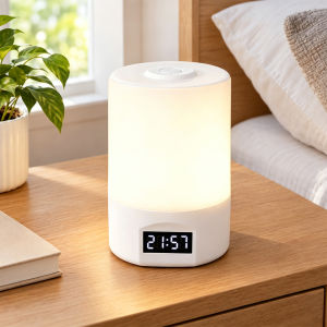 LED Night Light with Digital Clock Touch Control Stepless Dimming USB Rechargeable Bedside Lamp 3 Colors Portable Nursery Light for Kids Bedroom Decor Lighting Lamps