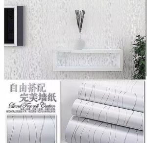 Wallpaper Dinding Tembok WP107 Walpaper Stiker Dekorasi Rumah Sticker Kamar Tidur Garis Silver Putih