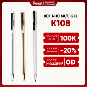 Bút nhũ Pentel Hybrid Roller K108 ngòi 0.8mm nhanh khô không lem nhoè 3 màu mực (Vàng Bạc Trắng)