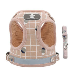 Dog Harness with Leash Adjustable Vest Walking Supplies Soft Breathable Plaid Collar Dog Accessories for Small Medium