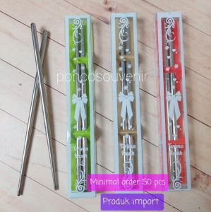 50 Pasang Sumpit Stainless Kemasan Mika